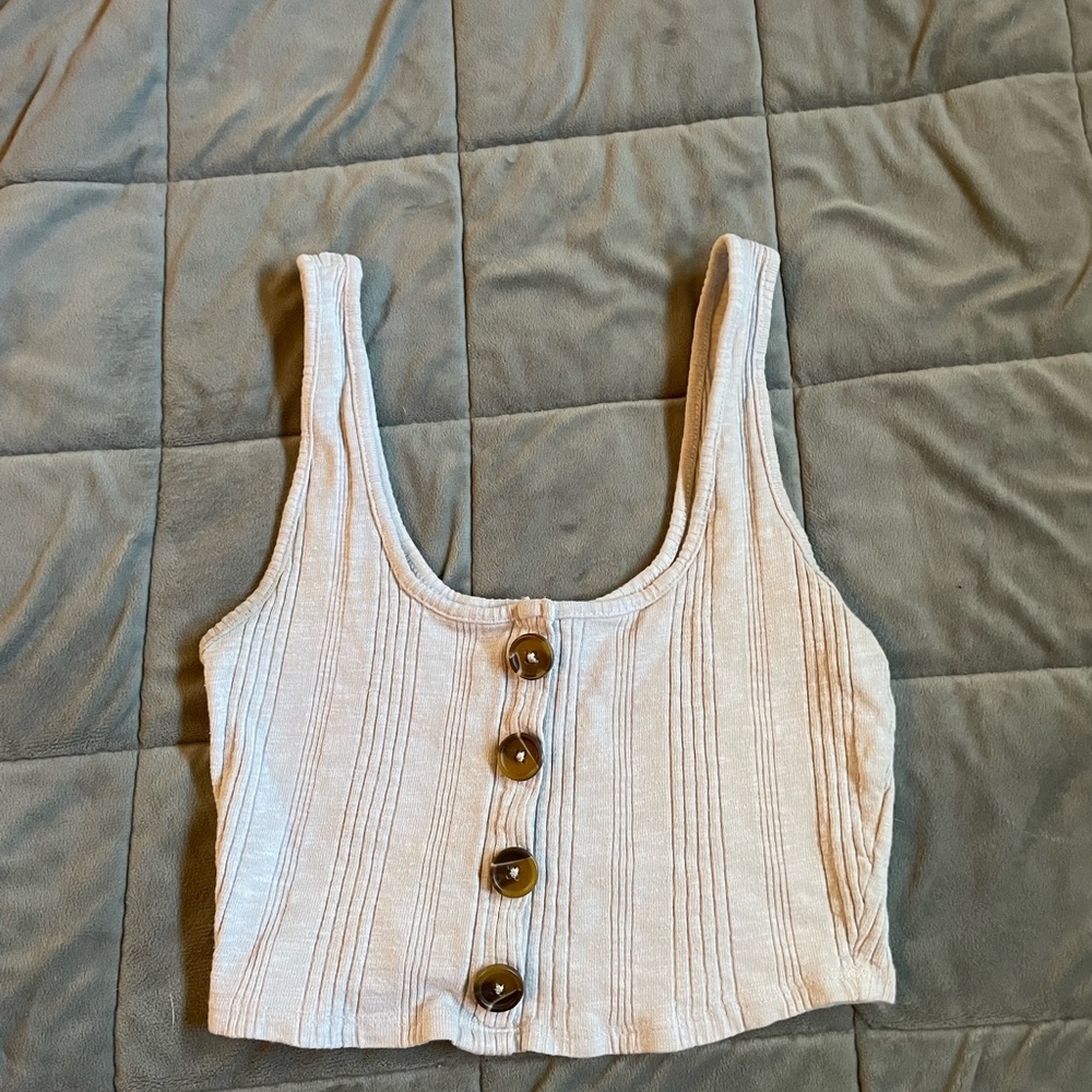 Garage cropped button down ripped white top size S
